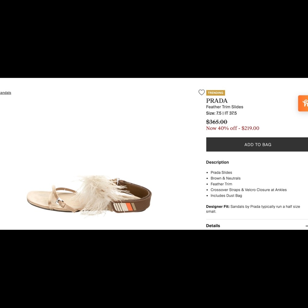 Authentic Prada feather sandals with Velcro strap